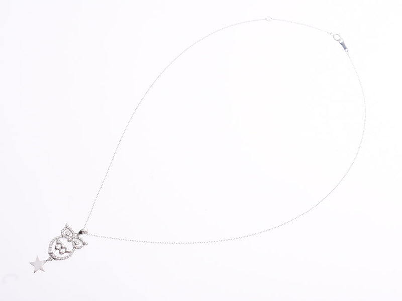 Owl Necklace Ladies K18WG Diamond 0.25ct 2.9g Owl A Rank Good Condition Used Ginzo