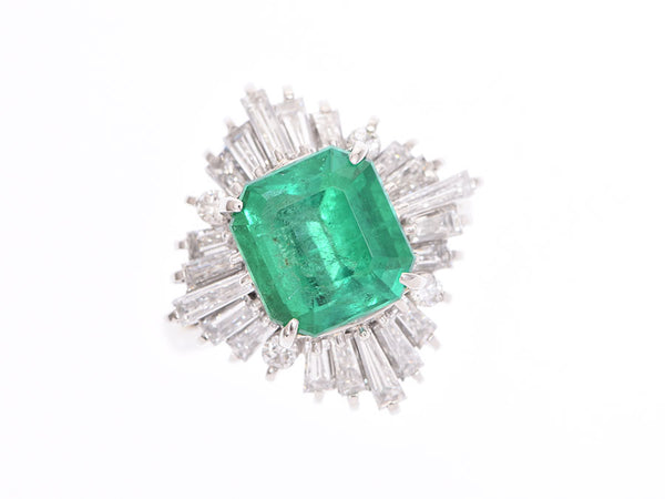 Ring #11 Ladies PT900 Emerald 2.58ct Diamond 1.34ct Ring 9.1g A rank Good Condition Used Ginzo