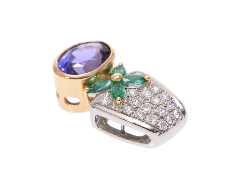 Tasaki Pendant Top Women's Tanzanite 4.37ct Diamond 0.59ct Emerald PT900 K18 8.8g A Rank Beauty Tazaki Used Ginzo