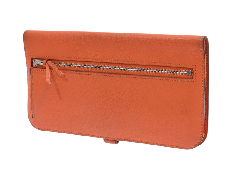 Hermes Dogon Long Orange SV Metallic □R Engraved Men's Ladies Ever Color Long Wallet B Rank HERMES Used Ginzo