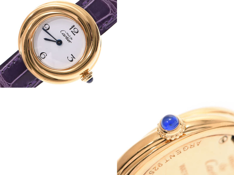 Cartier Must Trinity White Dial W1010844 Men's GP/Leather Quartz Watch AB Rank CARTIER Gala Used Ginzo