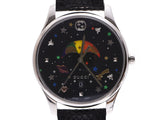 GUCCI Gucci G Timeless moon phase 126.4 men \ ' s SS/leather watch Quartz Black Dial A Rank silver stock