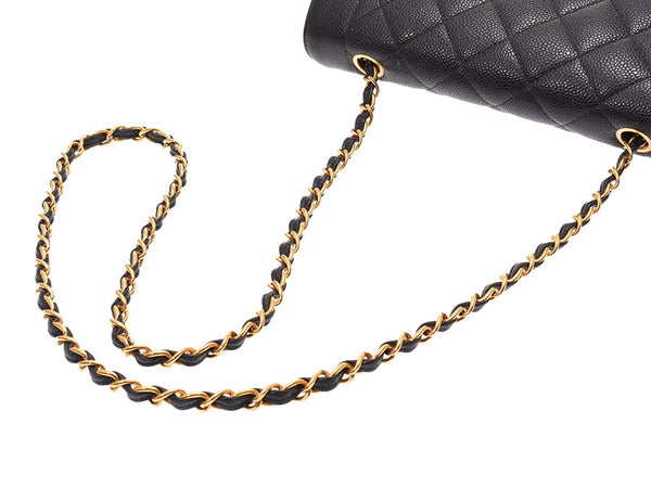 Chanel mattrasset chain shoulder bag Diana Black GP fitting women's caviar skin AB rank CHANEL Galaga used silver