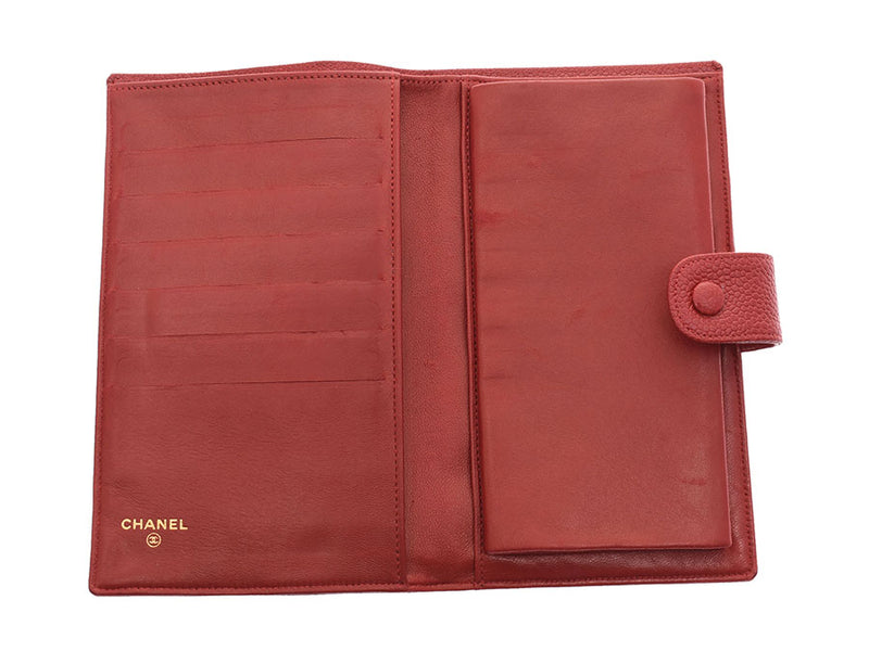 Chanel Pouch Long Wallet Red Ladies Caviar Skin AB Rank CHANEL Box Gala Used Ginzo