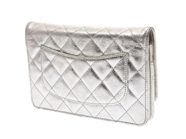 2.55 chains of Chanel wallet silver SV metal fittings Lady's calf wallet B rank CHANEL used silver storehouse
