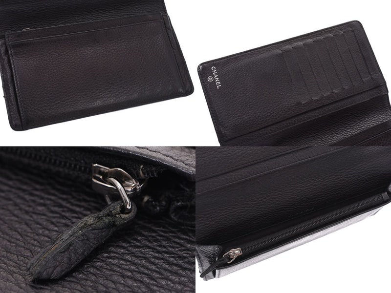 Chanel Chain Long Wallet Black SV Hardware Ladies Calf B Rank CHANEL Used Ginzo