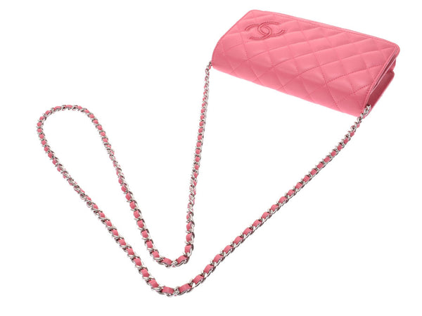 Chanel Cambon Line Chain Wallet Pink Womens lambskin Wallet