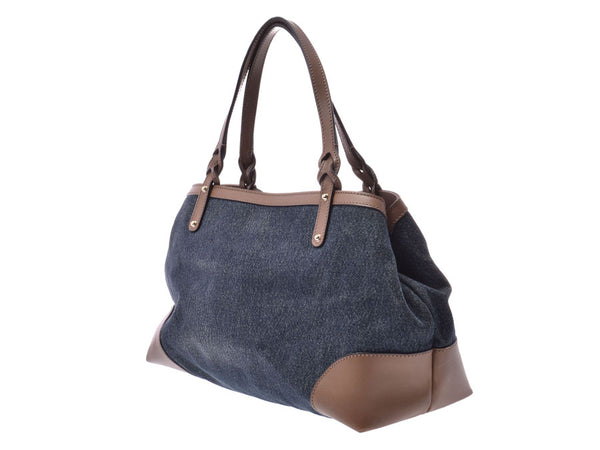 Gucci Print Handbag Blue/Brown Ladies Men's Denim/Leather B Rank GUCCI Used Ginzo