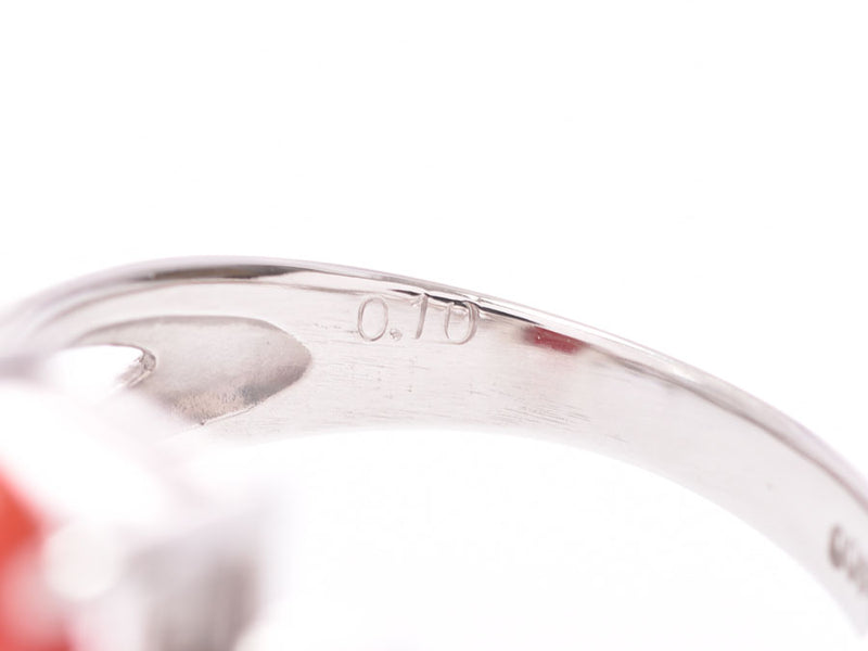 リング #12 レディース PT900 珊瑚 ダイヤ0.10ct 9.6g 指輪 Aランク 美品 中古 銀蔵