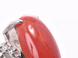 リング #12 レディース PT900 珊瑚 ダイヤ0.10ct 9.6g 指輪 Aランク 美品 中古 銀蔵