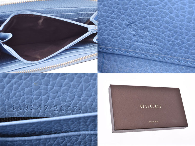 Gucci round fastener long wallet GG logo light blue Lady's men calf outlet unused beautiful article GUCCI box used silver storehouse
