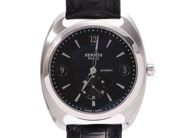 HERMES Hermes Tresage DR5.71B Men's SS/Leather Watch Automatic Winding Black Dial A Rank Used Ginzo