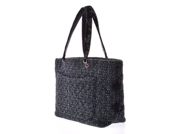 CHANEL CAMBON LINE Large Tote Bag Khaki/Navy/Black Women's Tweed B-Rank CHANEL Used Ginzo