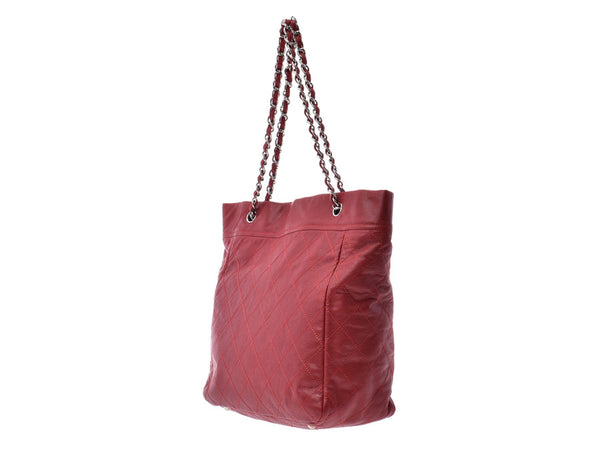 Chanel Matrackse Chain Tote Bag Red SV Metal Fittings Ladies Soft Caviar Skin AB Rank CHANEL Used Ginzo