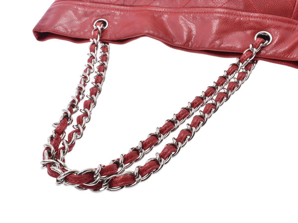 Chanel Matrackse Chain Tote Bag Red SV Metal Fittings Ladies Soft Caviar Skin AB Rank CHANEL Used Ginzo