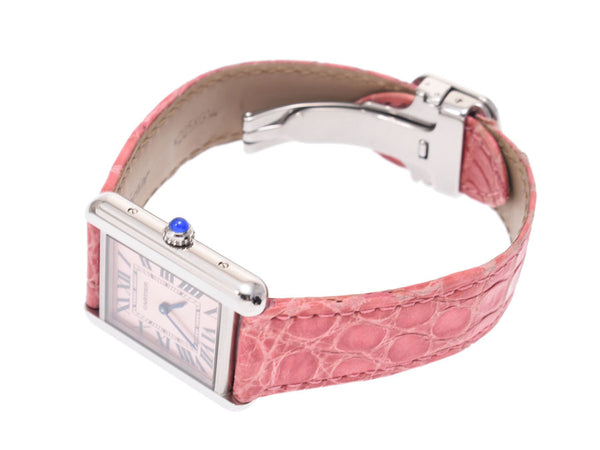 CARTIER Tank Solo Ladies SS/Leather Watch Quartz Pink Dial A Rank Used Ginzo