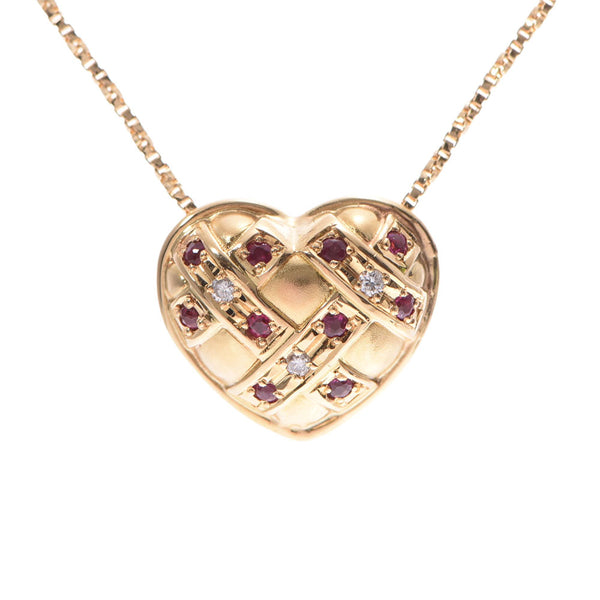 SAINT LAURENT Saint Laurent Heart Motif Ladies Ruby Diamond Necklace Used