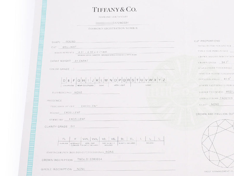 Tiffany 1 grain diamond ring #11 Ladies PT950 diamond 0.31ct I-SI1-3EX 3.5g Ring A rank Good Condition TIFFANY & CO Box Appraisal Used Ginzo
