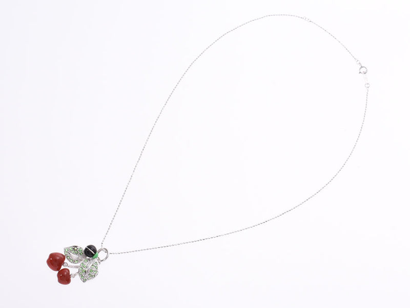 Necklace Cherry Motif Women's K18WG Garnett/Carnelian 5.7g A Rank Beauty Used Ginzo