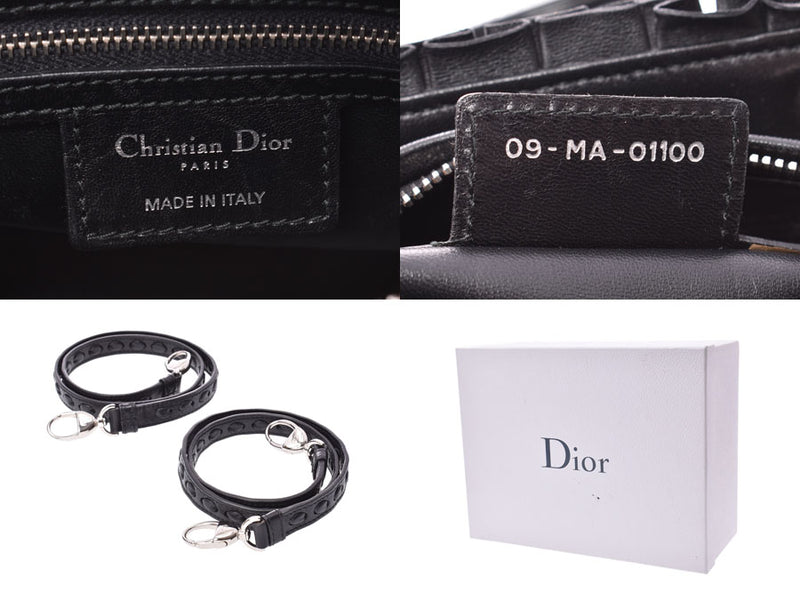 Dior Lady Dior黑色SV金属女士小牛皮2WAY手提袋AB Rank CHRISTIAN DIOR表带2魅力二手Ginzo