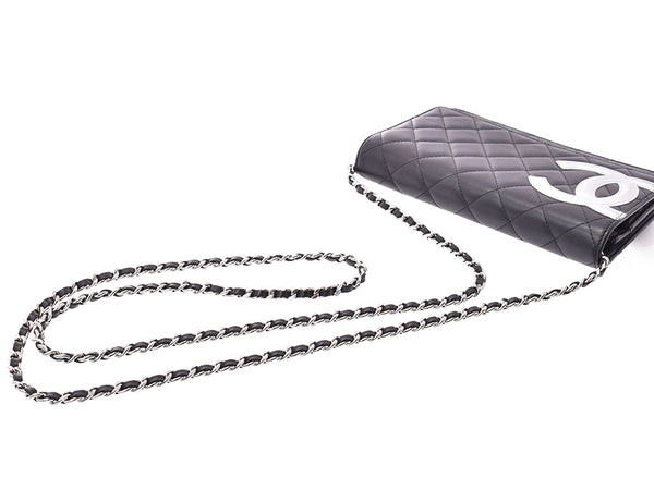 Chanel Cambon Line Chain Wallet Black/Silver Ladies Lambskin AB Rank CHANEL Used Ginzo