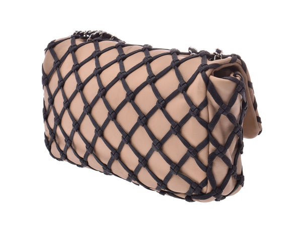 Chanel Chain Shoulderbag Beige/Black SV Gold Ladies A Rank: Class A Standard