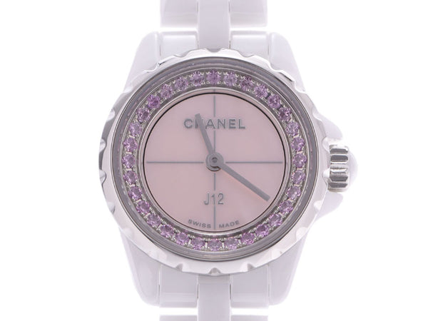 CHANEL J12XS Pink Sapphire Bezel H5512 Ladies White Ceramic/SS Watch Quartz Shell Dial A Rank Used Ginzo