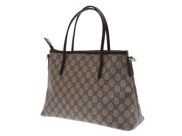 Gucci GG Supreme 2WAY Tote Bag Gray/Dark Brown Ladies PVC/Leather A Rank Good Condition With GUCCI Strap Used Ginzo