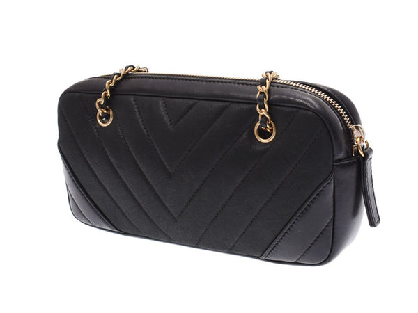 Chanel V line Mini chain Shoulder Bag Black G metallic calf