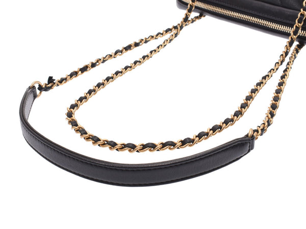 Chanel V line Mini chain Shoulder Bag Black G metallic calf