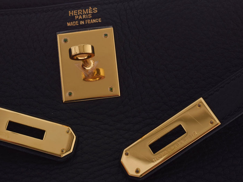 Hermes Kelly 32 Black G Metal Fittings D Engraved Ladies Trion Clemence 2WAY Handbag A Rank Beautiful Goods HERMES Used Ginzo