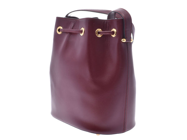 Cartier drawstring type shoulder bag Bordeaux G metal fittings ladies calf A rank beautiful item CARTIER used Ginzo