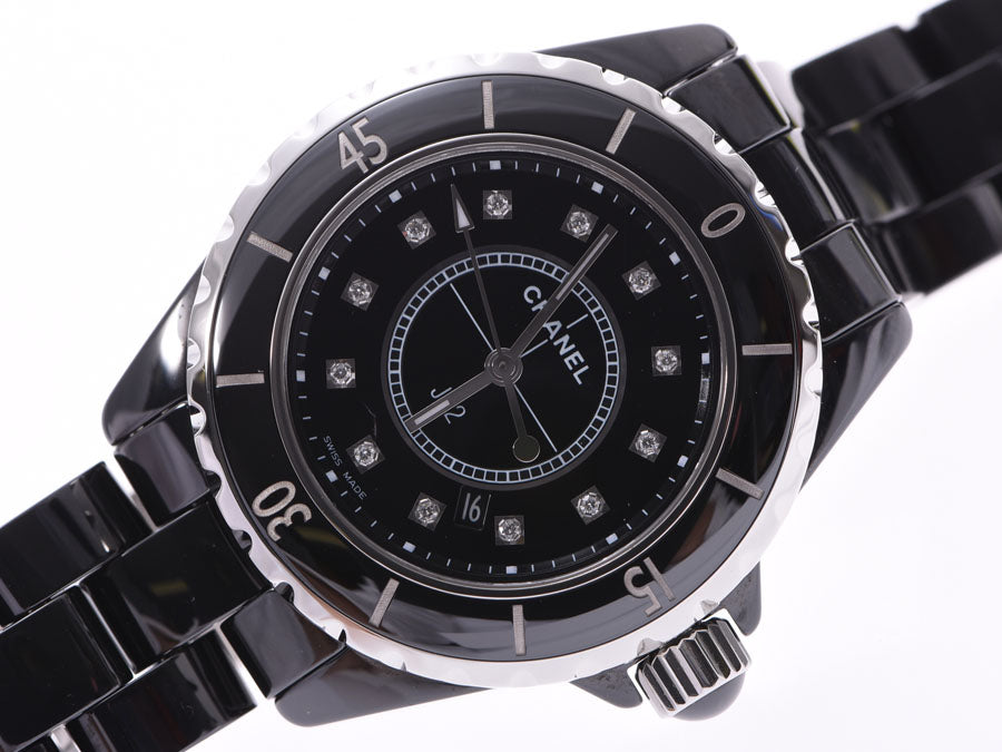 シャネル J12 33mm 黒文字盤 12Pダイヤ H1625 メンズ レディース 黒
