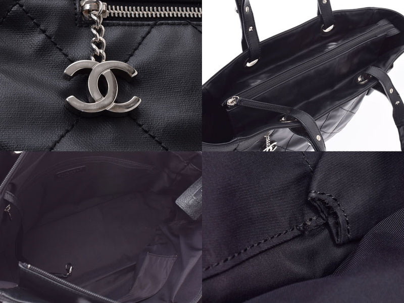 Chanel Paris Biarritz tote bag GM black Lady's calf / canvas A rank CHANEL porch used goods silver storehouse with