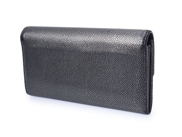 Chanel Folded Wallet Gray Ladies Caviar Skin B Rank CHANEL