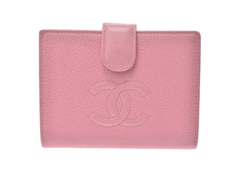 CHANEL Chanel pouch wallet pink gold metal fittings Lady's caviar skin folio wallet B rank used silver storehouse