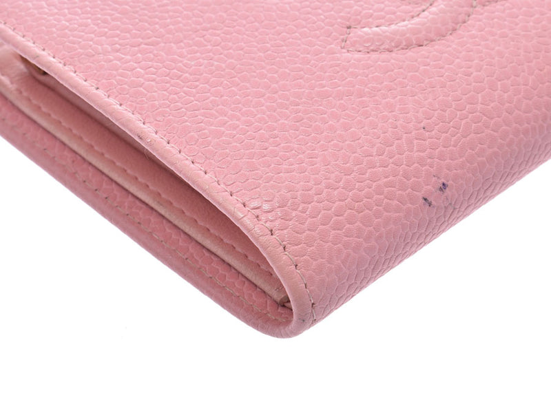 CHANEL Chanel,B级,使用银器,粉红色,金色,女士,鱼子酱皮肤,两个折叠钱包。