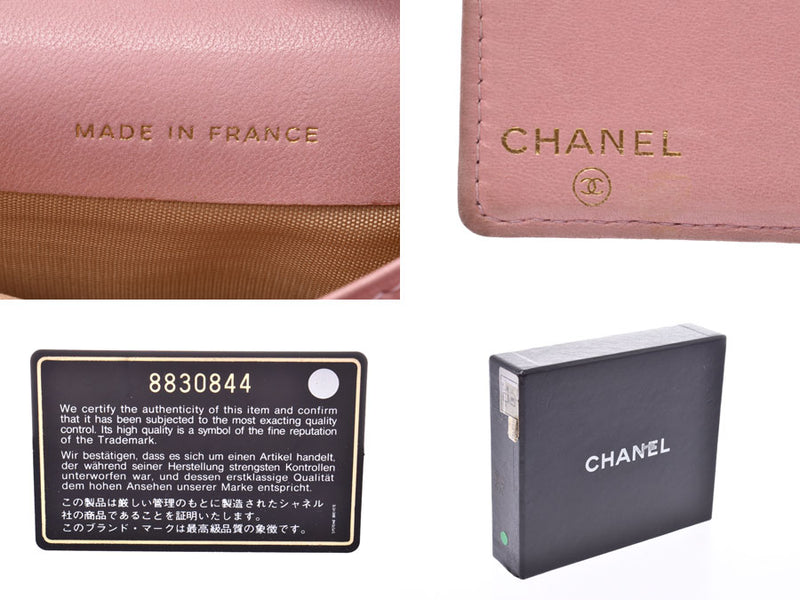 CHANEL Chanel,B级,使用银器,粉红色,金色,女士,鱼子酱皮肤,两个折叠钱包。