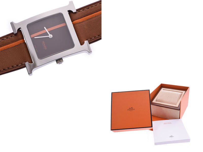 Hermes Ramsis Brown Dial HH1.510 Men Women Ladies SS/Leather Quartz Watch A Rank Good Condition HERMES Box Used Ginzo