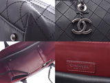 Chanel wild stitch 2WAY tote bag black vintage metal fittings ladies calf A rank beautiful item CHANEL used silver warehouse