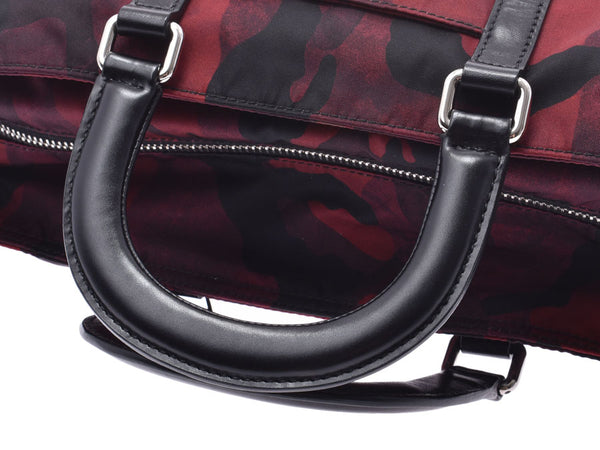 Prada 2WAY handbag camouflage red / black BN2791 men's Womens nylon / leather a-rank beauty PRADA gala used silver