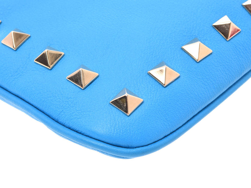 Valentino Garavani Accessory Pouch Blue Women's Leather Studs A Rank Beauty VALENTINO Used Ginzo