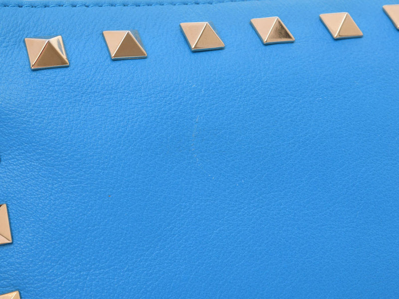 Valentino Garavani Accessory Pouch Blue Women's Leather Studs A Rank Beauty VALENTINO Used Ginzo