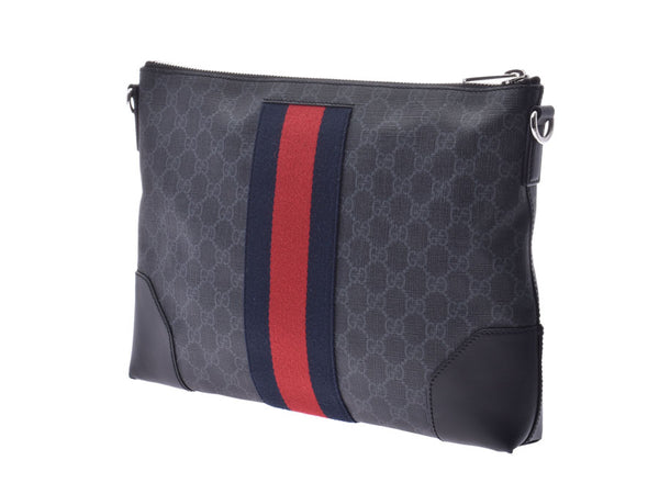 Gucci GG Supreme Messenger Bag Black Men's PVC Shoulder Bag A Rank Beauty GUCCI Used Ginzo