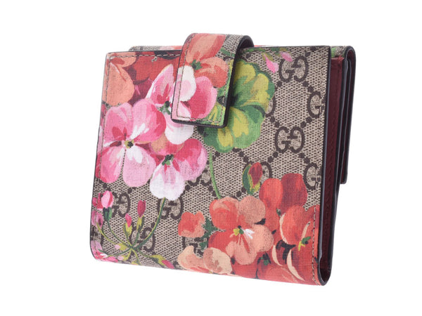 グッチ Wホック財布 グレージュ系 花柄 レディース PVC/レザー 新同 美品 GUCCI 箱 中古 銀蔵