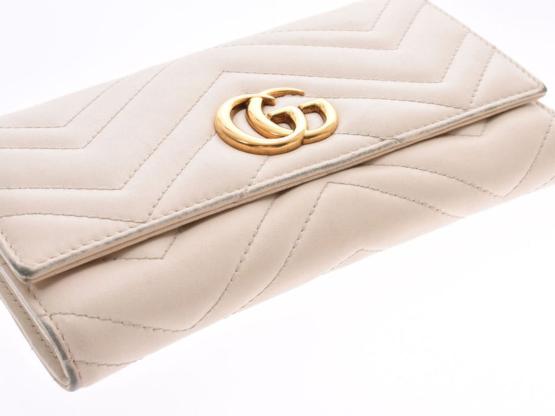 Gucci GG マーモント long wallet ivory system Lady's men calf B rank GUCCI used silver storehouse