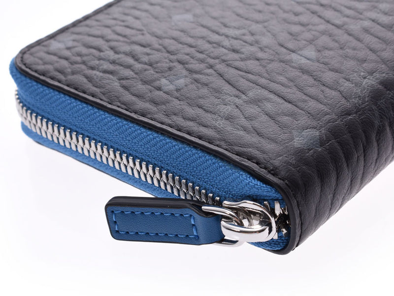 MCM Round Fastener Long Wallet Black/Blue Men's Women's Calf SV