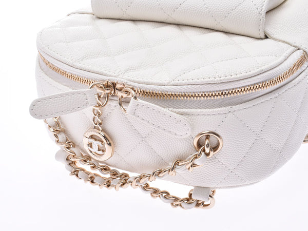 Chanel Matrasse, Mini-Backpack, White G Gold, Ladies, Caviar Skin, Luc A Rank, CHANEL Galla, used silverware.