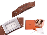 Hermes Shell Schmidy Silver Dial CM1.210 □K Engraved Ladies SS/Leather Quartz Watch AB Rank HERMES Box Gala Used Ginzo