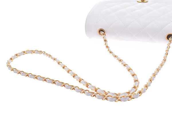 Chanel Diana Matrasse Chain Shoulder Bag White GP Metallic Ladies Caviar Skin AB Rank CHANEL Used Ginzo
